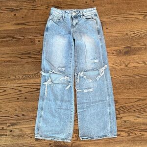 PacSun Light Blue Distressed Wide Leg Jeans - Casey low rise baggy